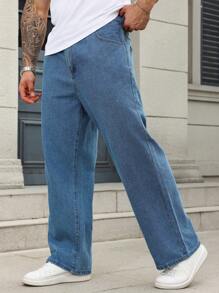 Manfinity Homme Men's Plus Size Casual Jeans: Loose Fit Wide Leg Denim Pants For A Modern And Comfortable Style Hang Out Going Out Commute Work Urban