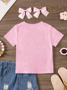 SHEIN Tricou cu mânecă scurtă pentru fetiță, ocazional, minimalist, cu gât rotund, potrivit pentru vară