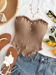 Soleia Áo ống dệt kim bó sát trang trí viền bèo nhún giản dị - Lạc đà - Xem 6