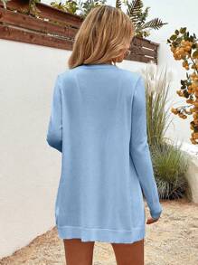 SHEIN Holidaya Cárdigan de mujer de unicolor de manga larga, de moda para primavera y otoño - Neblina azul - Ver 2