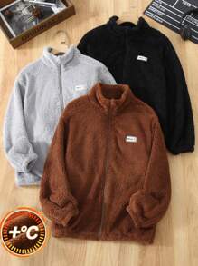 Conjunto de 3 piezas de chaquetas de forro polar con cremallera y cuello alto con parches para niños preadolescentes, lleve 2 y llévese 1 gratis, ideal para viajes, escuela, uso diario, vacaciones, deportes, primavera, verano, otoño e invierno