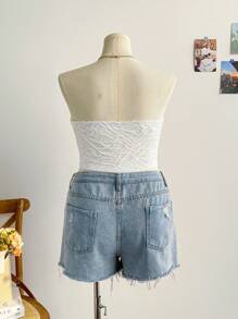 Soleia Plus Size Women's Textured Bandeau Crop Top, For Vacation - White - View 2