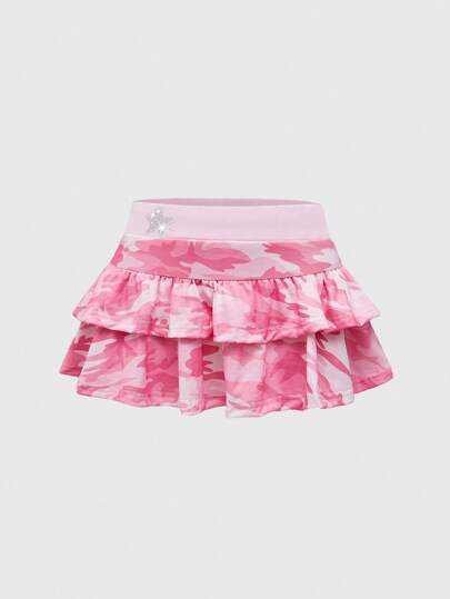 J-Fashion Y2K Harajuku Style Women Camo Rhinestone Embellished Mini Skirt