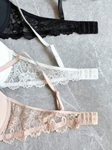 NudeFit 3pcs Women Elegant Solid Color Lace Patchwork Lingerie Bra Set For Everyday Wear Casual - Multicolor - View 3