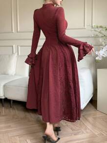 DAZY Fall New Elegant Textured Mid-Long Dress, Suitable For Music Festivals - Burgundy - View 6