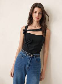 BizChic New Women Summer Elegant Hollow 3D Floral Black Sleeveless Top, Suitable For Work, Dating, Commuting, Wedding, Music Festival, Graduation - Black - View 3