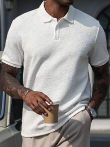 Manfinity Homme Men's Solid Color Short Sleeve Polo Shirt, Simple & Fashion For Summer