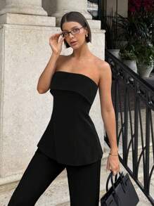 Siren Gaze Women Solid Color Bandeau Tight Cropped Top, Suitable For Summer,Tube Top Black Casual - Black - View 5