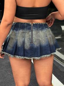 SHEIN ICON Plus Size Y2K Streetwear Vintage Pleated Denim Mini Skirt Shorts