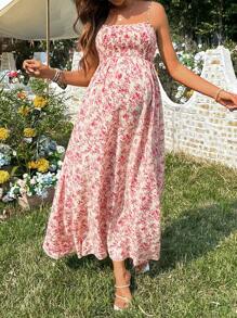 SHEIN Women's Casual Ditsy Floral Maternity Strap Dress - Multicolor - View 3