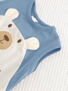 Cozy Pixies 2pcs Baby Boy Cartoon Bear Pattern Splice Round Neck Sleeveless Top & Elastic Waist Shorts Set
