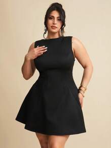 SHEIN BAE Váy chữ A không tay, eo cao, thanh lịch, màu đen và đỏ tía, cỡ lớn dành cho nữ, mùa xuân/hè, thích hợp cho các buổi hẹn hò, tiệc tùng, lãng mạn, phù dâu, dạ hội, hàng ngày, sinh nhật, công chúa - màu đen - Xem 6