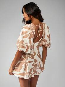 MISSGUIDED 方领泡芙袖迷你连衣裙岛度假村风格夏季海滩派对婚礼客人植物印花热带短裙海滩度假 - 彩色 - 查看 2