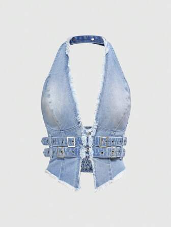 Hippie Women's Sexy Open Back Sleeveless Denim Tank Top, Summer