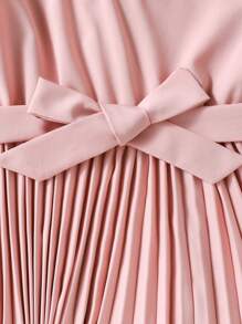 Elladie kids Young Girl Solid Color Puff Sleeve Pleated Hem Dress - Pink - View 3