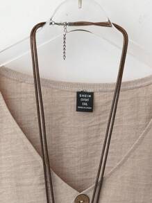 EMERY ROSE 1set Women V-Neck Coconut Button Decor 3/4 Sleeve Top + Solid Color Straight Leg Casual Pants 2 Pieces Outfit