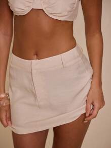 MUSERA 低腰修身亚麻迷你裙，仅限夏季度假，可爱优雅甜美。 - 粉色 - 查看 5