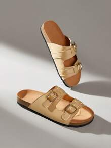 Solecia Sandalias planas cómodas con dedo del pie abierto y tiras de amarre para mujer, de color marrón, para uso casual de verano en resort