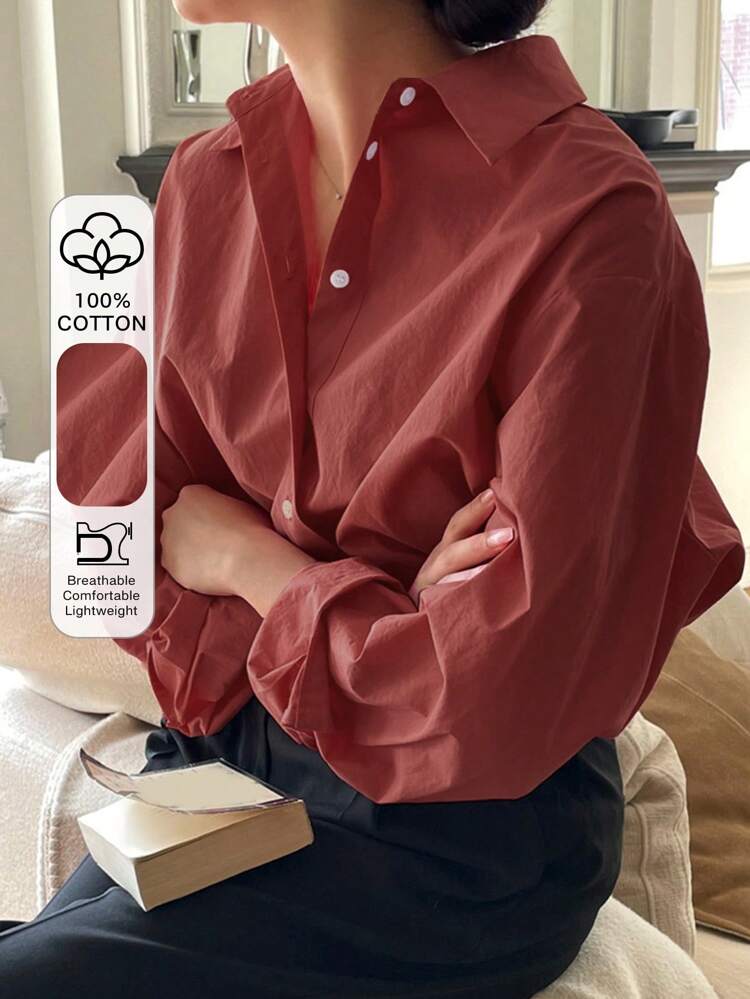 Women Solid Color Long Sleeve Single Breasted Casual/Work Shirt