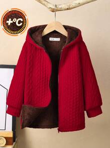 1pc Young Boys Casual Solid Color Thermal Lined Long Parka Jacket,Suitable For Back To School,Birthdays,Holidays,Fall/Winter,Christmas - Red - View 8