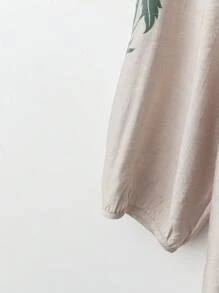 Modelyn 大码女式花卉印花长袖纽扣衬衫和休闲裤两件套 - 綠色 - 查看 5