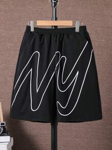 Teen Boys' Knit Casual Letter Print Athletic Capri Pants - Black - View 3