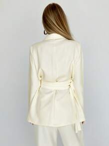 Aloruh Women's Business Commuting Old Money Style Simple Solid Color Distressed Metal Decor Button Long Sleeve Suit Jacket Apricot, Modest