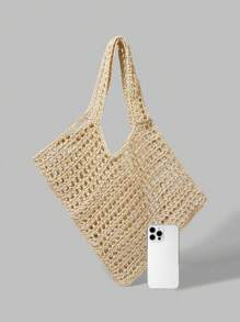 Ontre Women's Solid Color Woven Shoulder Bag, Minimalist & Fashion - Apricot - View 3