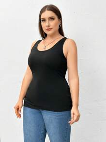 SHEIN Essnce Plus-Size Camisole Drinking Tank Top, Women's Black Top, 2 Pieces, Base Top,Hollowed Costumes Sexy Women Outfits Going Out Tops,Two Pieces Fall Outfits Fall Clothes Curve,Women Sweater Vest