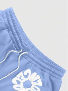 Manfinity EMRG Men's Letter Print Drawstring Waist Casual Versatile Shorts - Baby Blue - View 3