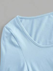 SHEIN EZwear Bộ 3 áo thun ngắn tay màu xanh navy, xanh nhạt và trắng, phù hợp với phụ nữ gầy vào mùa hè - Nhiều màu - Xem 3