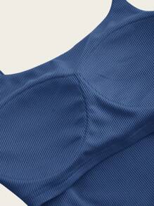 SHEIN PETITE Backless Metal Buckle Hollow Out Sports Bra Top - Blue - View 7