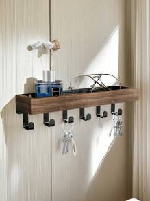 1 Set Wall Mounted Key Holder With Wood Tray And 6 Hooks, Key Racks, Key Hangers Home Decor Key Rack Mail Organizer For Hallway, Bedroom, Mudroom, Office(Christmas) Room Decor