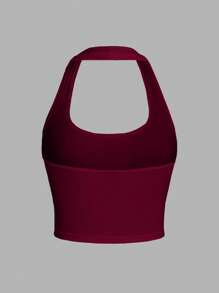 SHEIN EZwear Deep Wine Red Women's Casual Fitted Halter Neck Camisole, Suitable For Summer,Rave Top Back To School - Rose Red - View 2