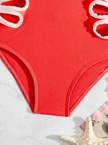 Girls One-Piece Splicing Cutout Swimsuit, Suitable For Beach Holiday - Red - View 6