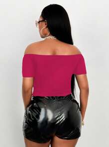 Maweii Plus Size Women Metal Snake Skin Print Decor Blouse - Hot Pink - View 4