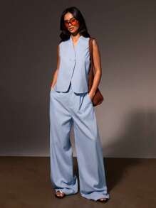 Athîral Women's Minimalist Commuting Solid Color Line Look Double-Breasted Thin Suit Vest For Summer