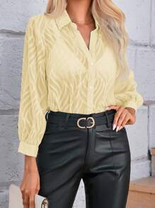 SHEIN Privé Solid Button Front Shirt Workwear Elegant Business Casual Women Button Up Shirt Women  - Apricot - View 4