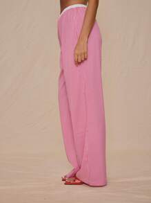 MUSERA Elasticated Low Rise Wide Leg Gingham Trousers Only Summer Vacation Cute Elegant Sweet Escape - Red and White - View 3