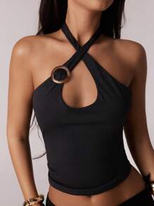 Avantive Parte superior cruzada de cuello halter de ajuste ceñido y de unicolor para mujer