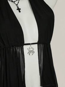 SHEIN ICON 女款 Y2k 性感嬉皮风格网眼露背露肩休闲上衣