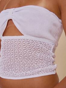 MUSERA Strapless Neckline Knit Cut Out Textured Strapless Bandeau Top Only For Spring Summer Vacation Cute Elegant Sweet Escape Beach Club Evening Party Elegant - White - View 5