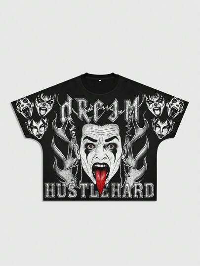 Goth Men's Oversized Casual Gothic Graphic Letter Print T-Shirt For Summer, Halloween