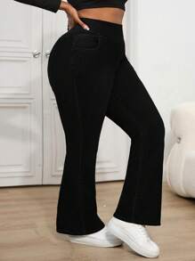 Dripcurv Plus Size Sexy Skinny Stretch Flare Leg Jeans, Blue, Fall Women Clothes - Black - View 4