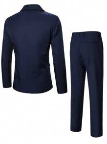 Manfinity Mode Conjunto de traje formal de negocios para hombres con blazer de manga larga con cuello de solapa y pantalones
