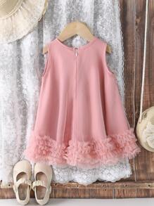 Souflis Souflis 女婴优雅甜美公主网眼吊带无袖连衣裙，粉色，蝴蝶结装饰，网眼荷叶边下摆 - 藕粉色 - 查看 7