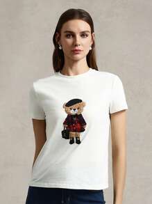 Briarwyn 女士休闲针织圆领短袖修身T恤，夏季商务休闲女款 - 白色 - 查看 7