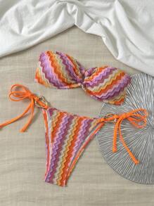 SHEIN Swim Set di costumi da bagno a righe colorati da donna, adatti per spiaggia e vacanze