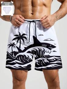 Manfinity KASUA Men's Casual Fashionable Beach Shorts, Suitable For Summer Man Swim Trunks - Black and White - View 1