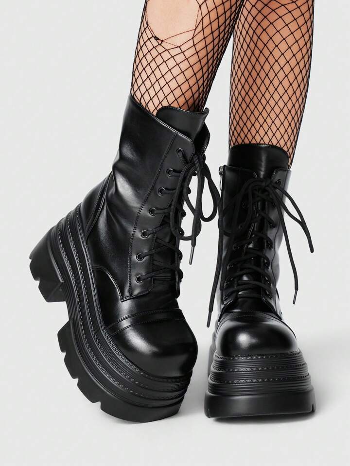 Our Grunge Punk Women's Multi-Layer Platform Round Toe Dark Punk